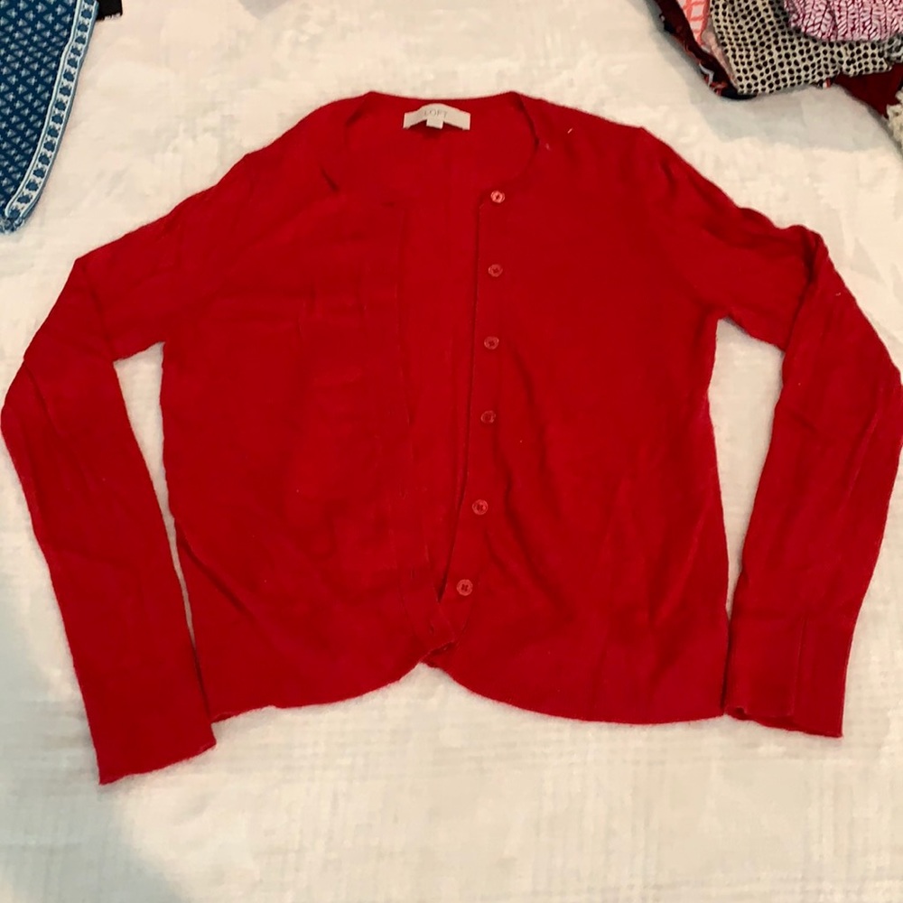 Red cardigan